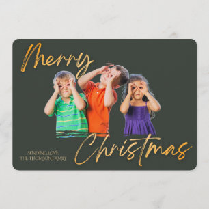 Minimalistisches Grün Gold Frohe Weihnachten Hands Einladung