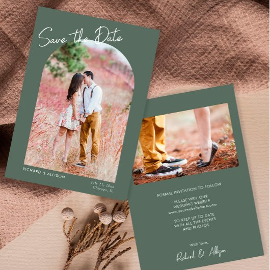 Minimalistisches grün-modernes Foto Save the Date Einladung