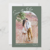 Minimalistisches grün-modernes Foto Save the Date Einladung (Vorderseite)