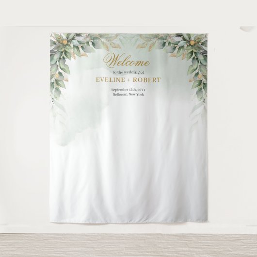 Minimalistisches Grün und Gold Wandteppich (Vorderseite)