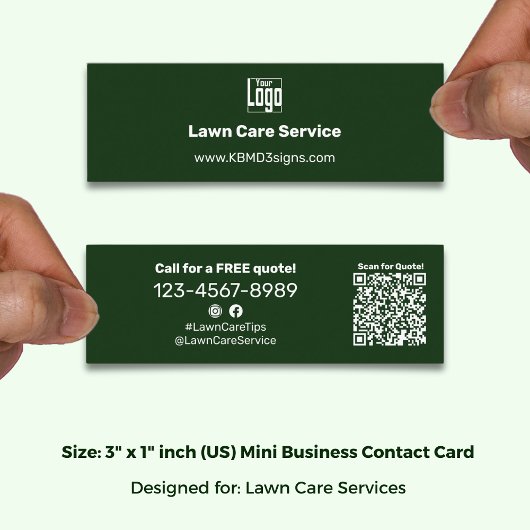 Minimalistisches Grün- und Weiß-Logo CTA QR-Code Mini Visitenkarte