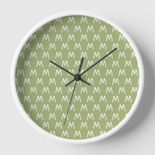 Minimalistisches Grün-Weiß-Monogramm Uhr