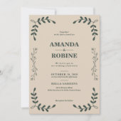 Minimalistisches Grünes Blatt Einladung zur Hochze (Vorderseite)