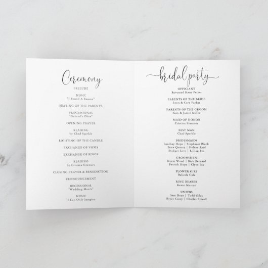 Minimalistisches grünes Eukalyptus-Folded-Hochzeit Programm (Innenseite)