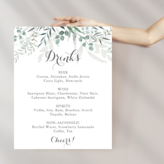 Minimalistisches grünes Eukalyptus Wedding Drinks Poster