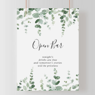 Minimalistisches grünes Eukalyptus Wedding Open Ba Poster
