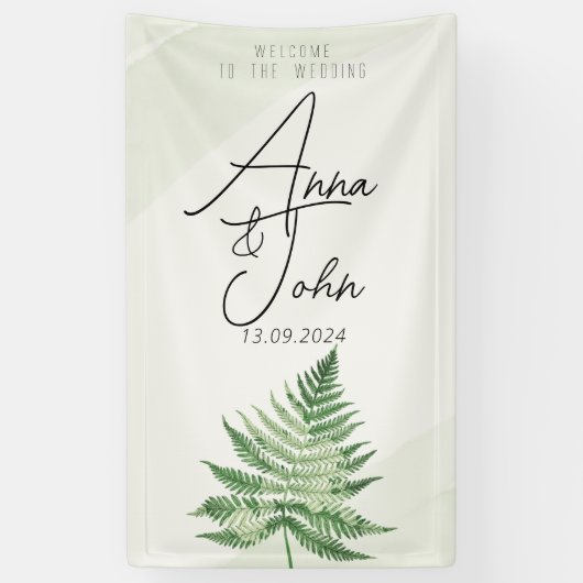 Minimalistisches Grünes Fern-Hochzeitsszeichen Banner (Vertikal)