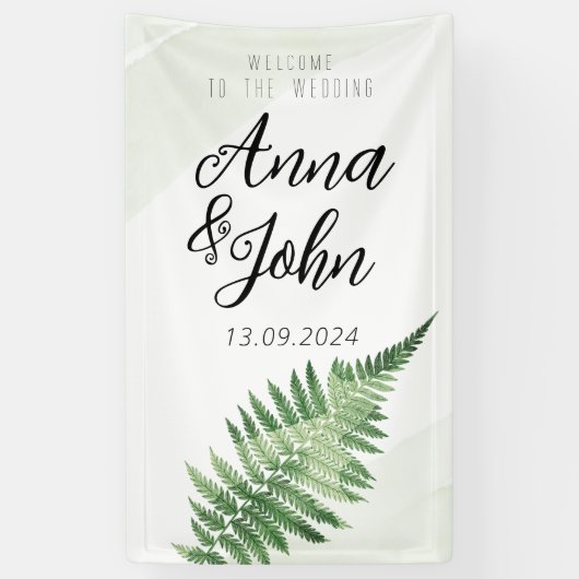 Minimalistisches Grünes Fern-Hochzeitsszeichen Banner (Vertikal)