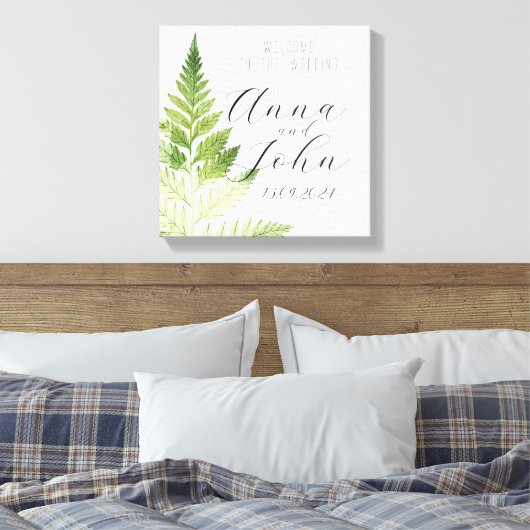 Minimalistisches Grünes Fern-Hochzeitsszeichen Leinwanddruck (Insitu (Schlafzimmer))