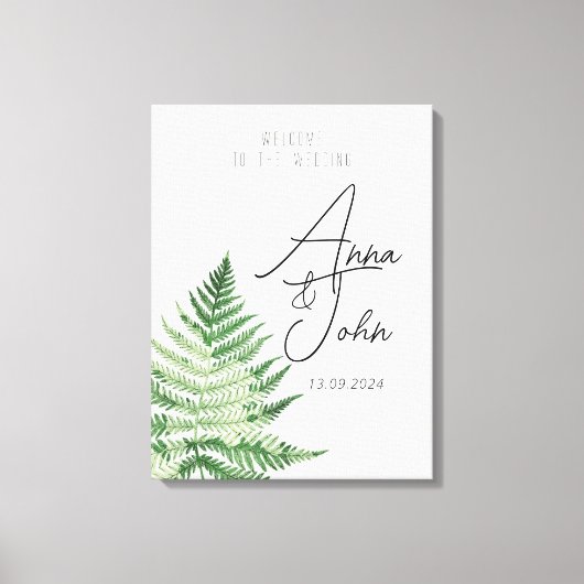 Minimalistisches Grünes Fern-Hochzeitsszeichen Leinwanddruck (Vorderseite)