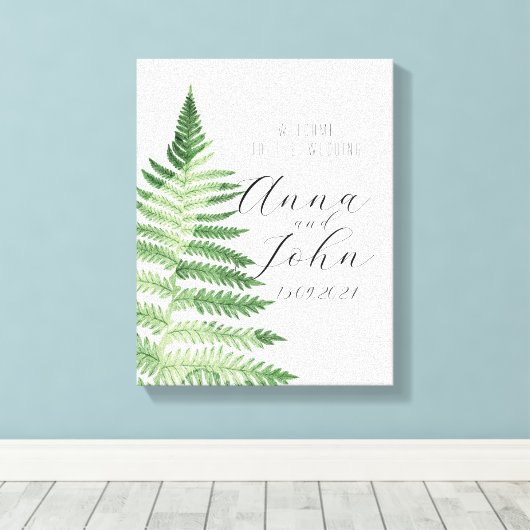 Minimalistisches Grünes Fern-Hochzeitsszeichen Leinwanddruck (Insitu (Holzboden))