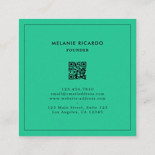 Minimalistisches grünes Tosca Streifen QR Code Bäc Quadratische Visitenkarte (Rückseite)