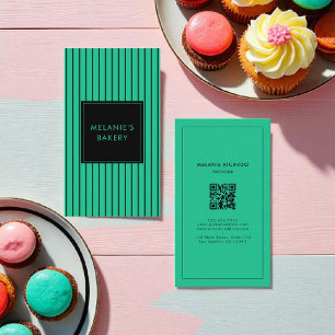 Minimalistisches grünes Tosca Streifen QR Code Bäc Visitenkarte
