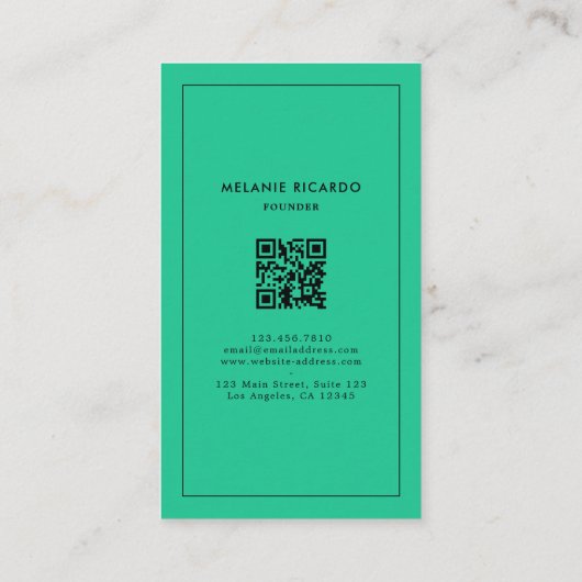 Minimalistisches grünes Tosca Streifen QR Code Bäc Visitenkarte (Rückseite)
