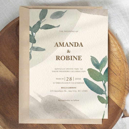Minimalistisches grünes Wasserfarbenleder Elegante Einladung