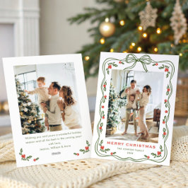 Minimalistisches grünes Weihnachtsbräu Ribbon 2 Fo Feiertagskarte