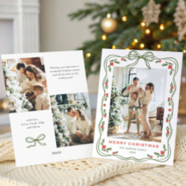 Minimalistisches grünes Weihnachtsbräu Ribbon 3 Fo Feiertagskarte