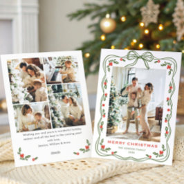 Minimalistisches grünes Weihnachtsbräw Ribbon 5 Fo Feiertagskarte