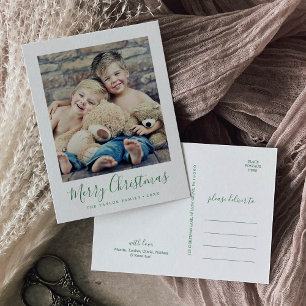 Minimalistisches Grünes Weihnachtsportrait Foto Feiertagspostkarte