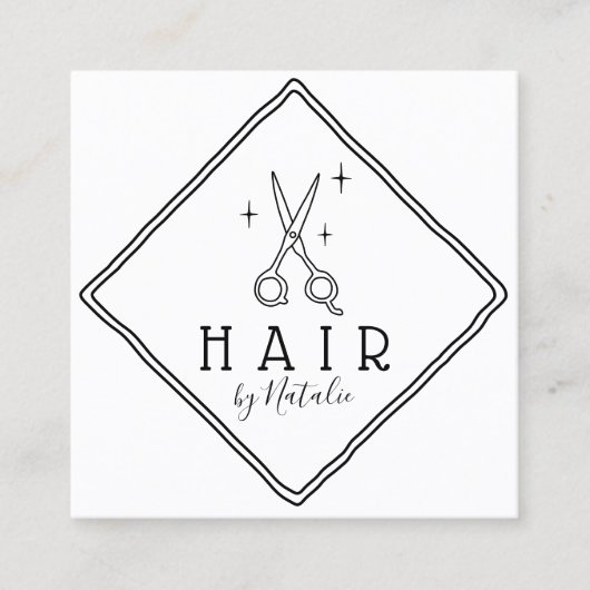 Minimalistisches Haar Stylist Handzeichen Schere L Quadratische Visitenkarte (Vorderseite)
