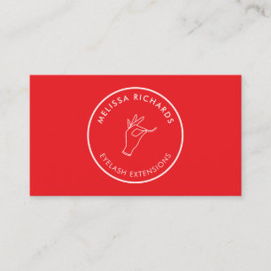 Minimalistisches Hand- und Wimpern-Kreis-Logo Rot/ Visitenkarte
