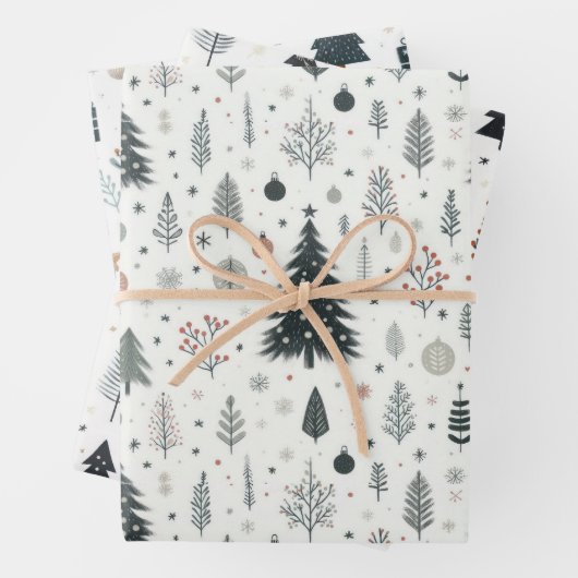 Minimalistisches handgemaltes Baummuster Geschenkpapier Set (Beispiel)