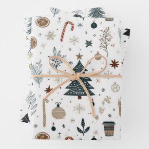 Minimalistisches handgemaltes Baummuster Geschenkpapier Set