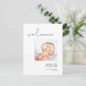 Minimalistisches handgeschriebenes Begrüßungs-Baby Postkarte (Stehend Vorderseite)