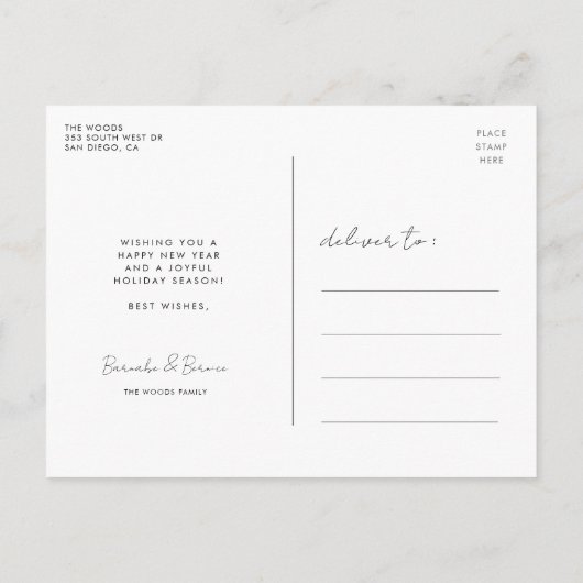 Minimalistisches handgeschriebenes Feliz Navidad F Postkarte (Rückseite)