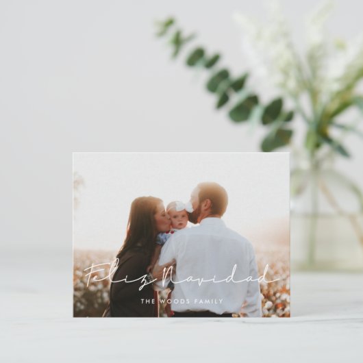 Minimalistisches handgeschriebenes Feliz Navidad F Postkarte (Stehend Vorderseite)