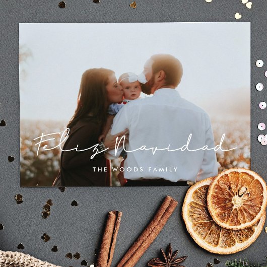 Minimalistisches handgeschriebenes Feliz Navidad F Postkarte