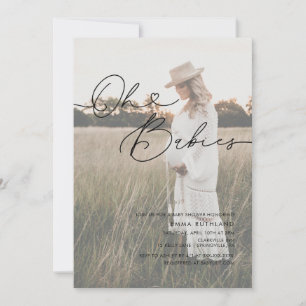 Minimalistisches handgeschriebenes Foto Herz Babyd Einladung