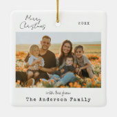 Minimalistisches handgeschriebenes fröhliches Foto Keramikornament (Rückseite)