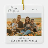 Minimalistisches handgeschriebenes fröhliches Foto Keramikornament (Vorderseite)