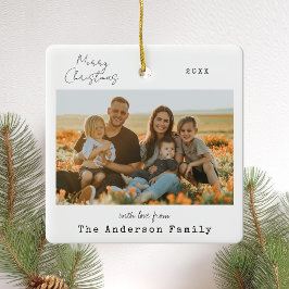 Minimalistisches handgeschriebenes fröhliches Foto Keramikornament