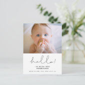 Minimalistisches handgeschriebenes Hello new baby  Postkarte (Stehend Vorderseite)