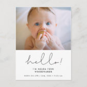 Minimalistisches handgeschriebenes Hello new baby  Postkarte (Vorderseite)