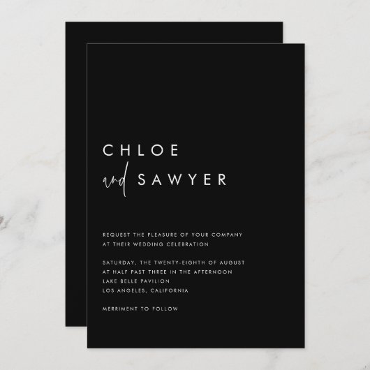 Minimalistisches handgeschriebenes Script Black Mo Einladung (Vorne/Hinten)