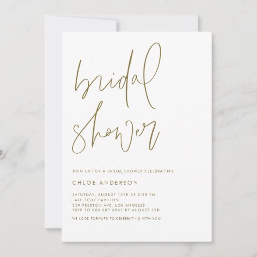 Minimalistisches handgeschriebenes Script-Gold-Bra Einladung (Vorderseite)
