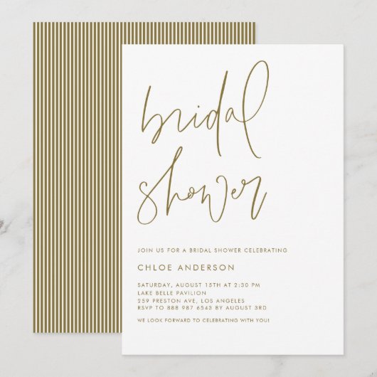 Minimalistisches handgeschriebenes Script-Gold-Bra Einladung (Vorne/Hinten)