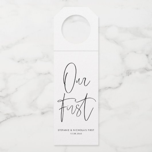 Minimalistisches handgeschriebenes Skript - Erste Flaschenanhänger (Vorderseite)