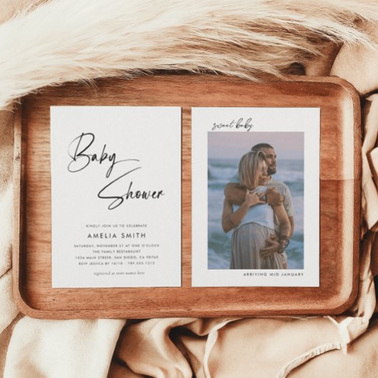 Minimalistisches handgeschriebenes Skript-Foto Einladung