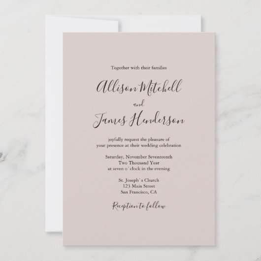 Minimalistisches handgeschriebenes Skript-Hochzeit Einladung (Vorderseite)