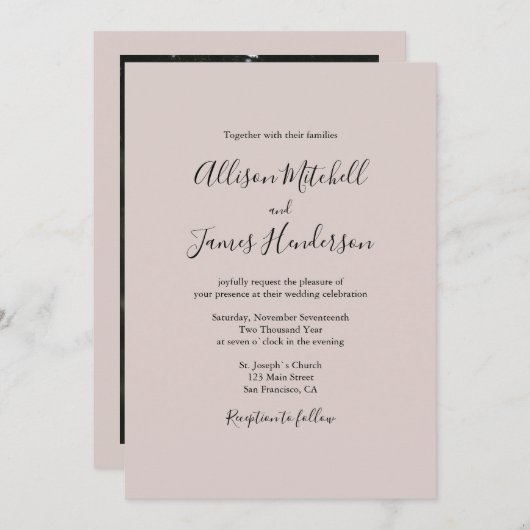 Minimalistisches handgeschriebenes Skript-Hochzeit Einladung (Vorne/Hinten)