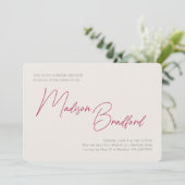 Minimalistisches handgeschriebenes Skript, rosa Br Einladung (Stehend Vorderseite)