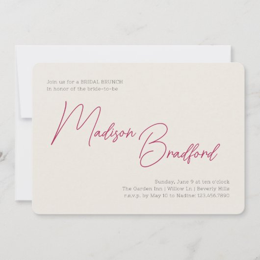 Minimalistisches handgeschriebenes Skript, rosa Br Einladung (Vorderseite)