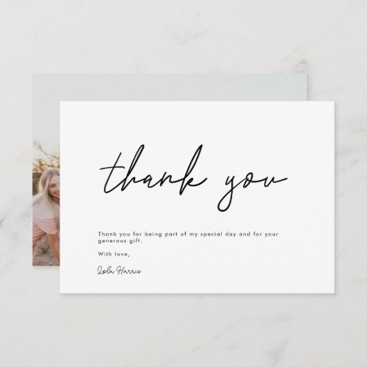 Minimalistisches handgeschriebenes Skriptschwarzes Dankeskarte (Vorne/Hinten)