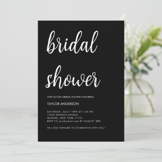 Minimalistisches handgeschriebenes Skriptschwarzes Einladung (Stehend Vorderseite)