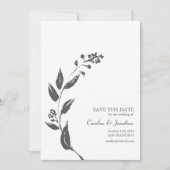Minimalistisches handGezeichnet botanisches Schwar Save The Date (Vorderseite)