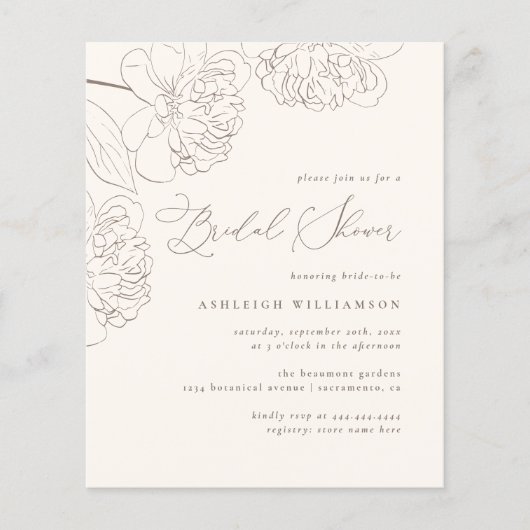 Minimalistisches handgezeichnet Peonies-Brautparty (Vorderseite)